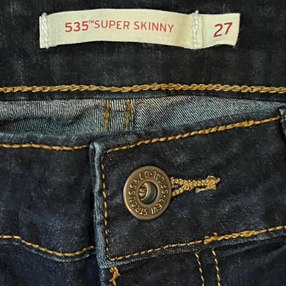 Levis Blue Denim 535 Super Skinny Mid Rise Stretch Medium Wash Size 27 waist - Picture 2 of 6